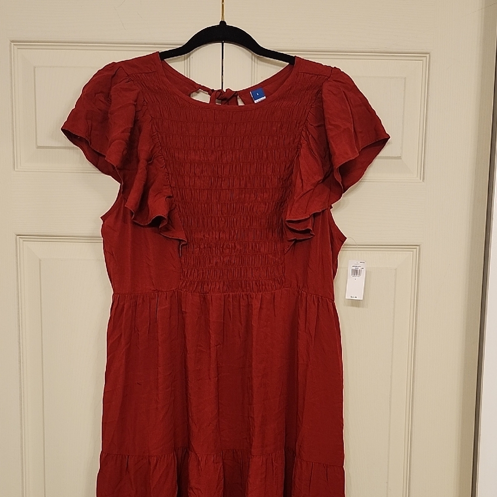 Fit & Flare Flutter-Sleeve Tiered Smocked Midi Dress